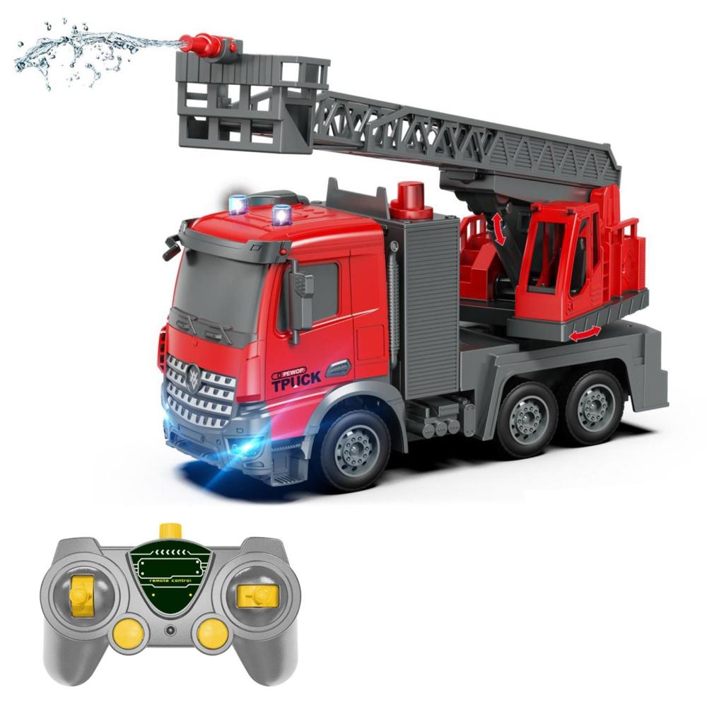 1/14 Electric Remote Control Crane Truck Construction Vehicles Toys with Lights and Music One-Key Demonstration Lifting Arm Engineering Car Red |  Cars Cars Cars