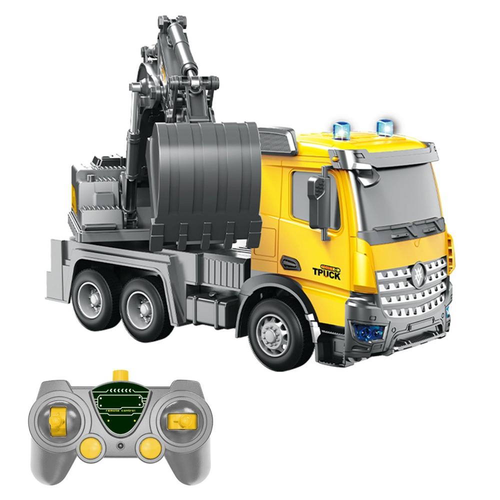 1/14 Electric Remote Control Crane Truck Construction Vehicles Toys with Lights and Music One-Key Demonstration Lifting Arm Engineering Car Yellow |  Cars Cars Cars