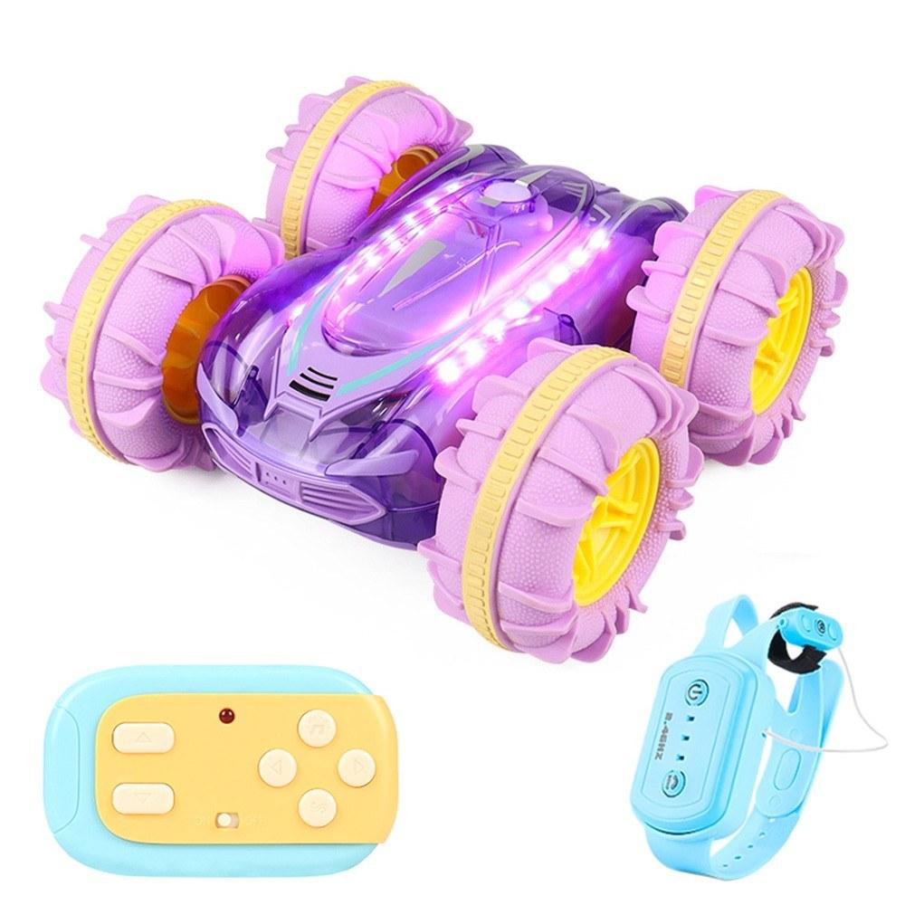 2.4 GHz 4WD Amphibious Waterproof Stunt Car Gesture Sensing Remote Control Boat with Cool Lights Purple |  Cars Cars Cars