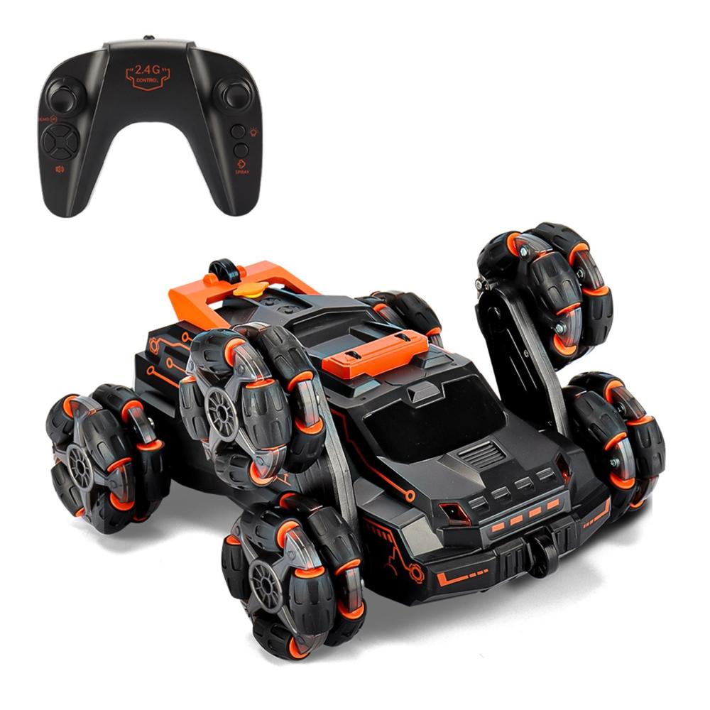 2.4GHz 4WD Remote Control RC Stunt Car Double Sided 360° Rotating Vehicles with Spray Music Light Orange1 |  Cars Cars Cars