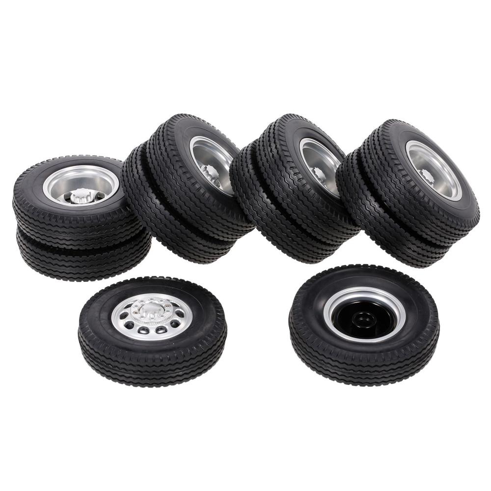 6PCS Aluminum Alloy Front & Rear Truck Wheel Rim Tires Compatible with Tamiya 1/14 RC Tractor Truck( type-7) Black And Silvery |  Car Parts Car Parts Black And Silvery