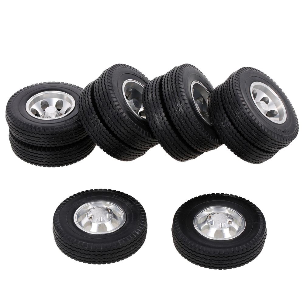 6PCS Aluminum Alloy Front & Rear Truck Wheel Rim Tires Compatible with Tamiya 1/14 RC Tractor Truck( type-7) Black And Silvery |  Car Parts Car Parts Black And Silvery