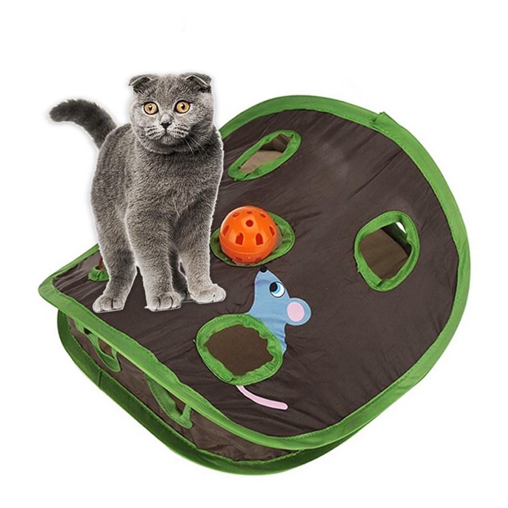 Hide and Seek Mouse Cat Toy 9 Holes Interactive Pet Cat Teaser Trainning with Bell Ball Folding Creative Green |  Tools & Testers Tools & Testers Green