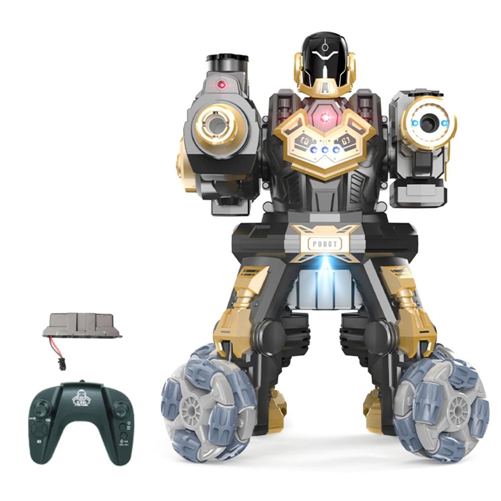 JC09 2.4G Remote Control Robot 4 Wheel Drive Water Bomb Spray Robot Toy with Lights Music(1 Remote Control) Gold |  Novelty RC Toys Novelty RC Toys Gold