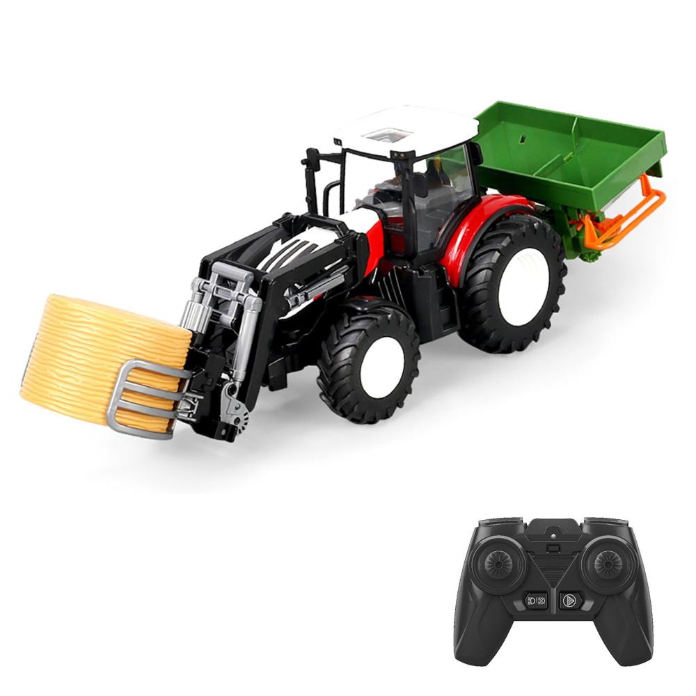 Remote Control Simulated Farmer Car With Gripper Fertilizer Spreader Big Bale Lighting One-key Demonstration Red |  Cars Cars Cars