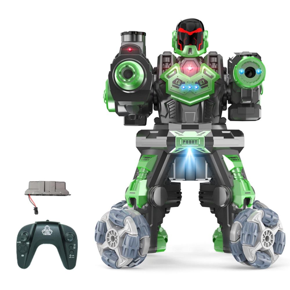 JC09 2.4G Remote Control Robot 4 Wheel Drive Water Bomb Spray Robot Toy with Lights Music(1 Remote Control) Green |  Novelty RC Toys Novelty RC Toys Green